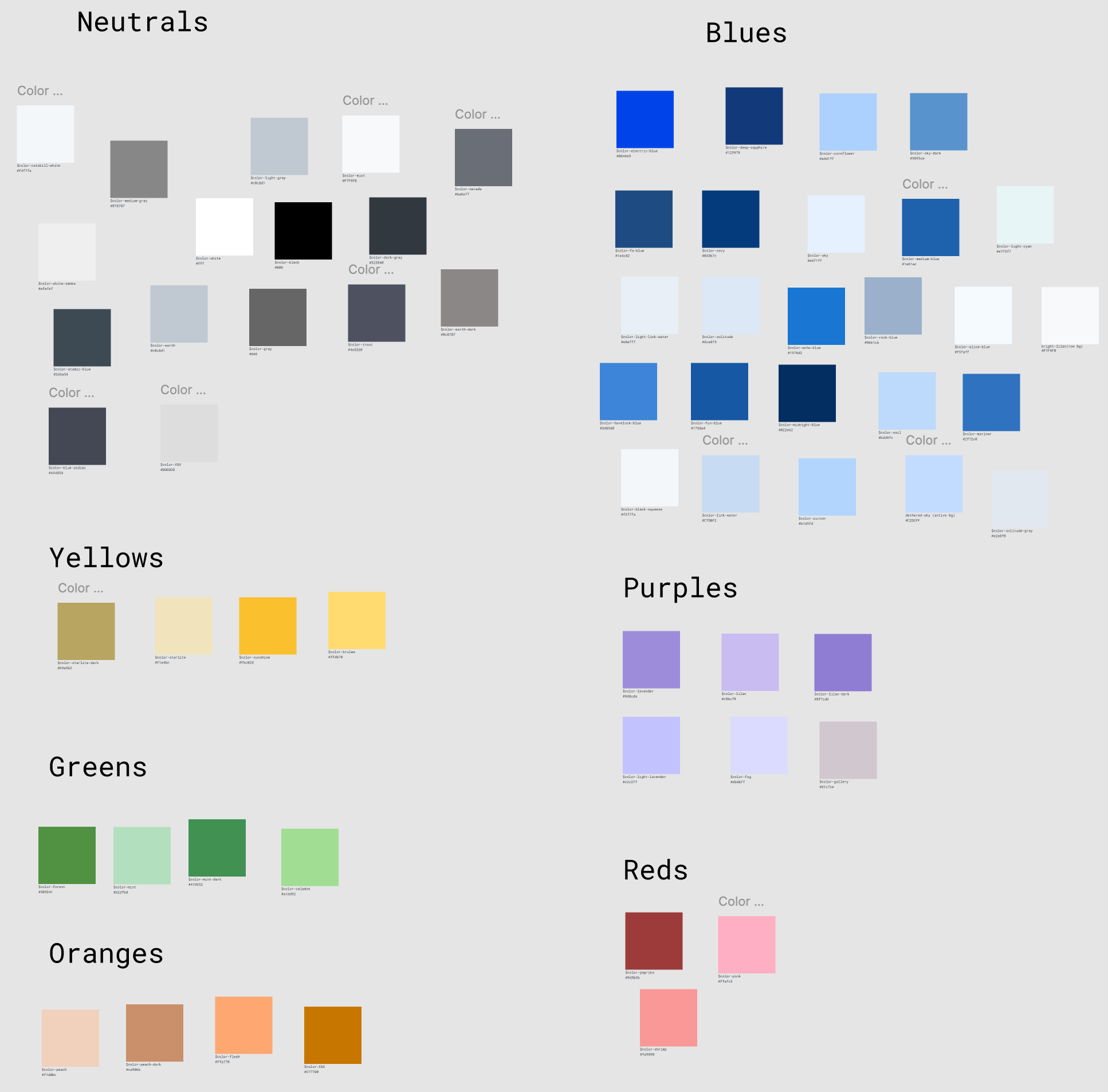 Ignite Design System Color Palette - deconstructed and categorized by hue